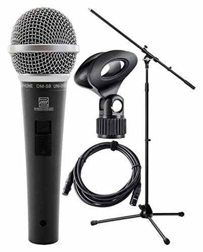 Pronomic DM-58 Vocal Mikrofon Starter Set (dynamisches Handmikrofon mit Schalter, Richtcharakteristik: Superniere, inkl. Ständer, Klemme + 5m XLR-Kabel) von Pronomic