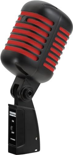 Pronomic DM-66BK/RD Mikrofon Dynamisches Vintage Gesangsmikrofon Retro Vocal Mikrofon (Frequenzgang: 50-16.000 Hz, Stabiles Druckgussgehäuse) Schwarz/Rot von Pronomic