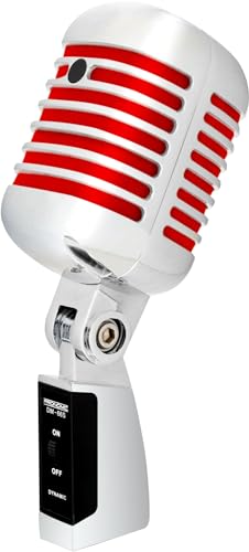 Pronomic DM-66R Mikrofon Dynamisches Vintage Gesangsmikrofon Retro Vocal Mikrofon (Frequenzgang: 50-16.000 Hz, Stabiles Druckgussgehäuse) Silber/rot von Pronomic