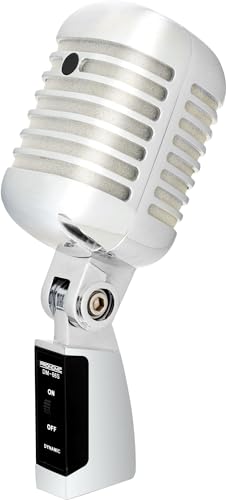 Pronomic DM-66S Mikrofon Dynamisches Vintage Gesangsmikrofon Retro Vocal Mikrofon (Frequenzgang: 50-16.000 Hz, Stabiles Druckgussgehäuse) Silber/Weiß von Pronomic