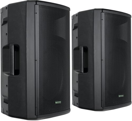 Pronomic E-215 MA Stereo Set - 2 aktive 2-Wege Boxen - Leistung: 2X 120 Watt (RMS) - 15" Woofer + 1,0" Kompressions-Treiber - Bluetooth-Empfänger und MP3-Player mit USB/SD - Monitorschräge von Pronomic