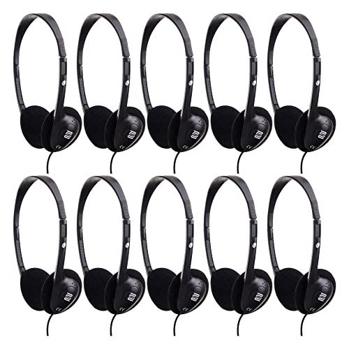 Pronomic KH-10BK Kopfhörer 10x Set - Ideal für TV und Silent Guide-Systeme - Verstellbarer Kopfbügel - Hoher Inkl. Klinkenadapter - Geringes Gewicht (nur 50 g) - Schwarz von Pronomic