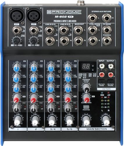 Pronomic M-602FX Live/Studio Mischpult mit digitalem 24bit Multieffektprozessor (2 Mono-Kanäle XLR/Klinke, 2-Stereo Kanäle, 3-Band-EQ, 48V Phantomspeisung) von Pronomic