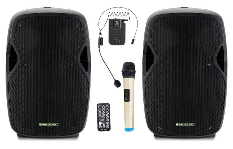 Pronomic MOVE 12MA-A Akku-Aktivbox - Mobile Soundanalage mit 12"-Woofer Lautsprecher (Bluetooth-Schnittstelle, 30 W, Stereo TWS Funktion inkl. Funkmikrofone & Headsets) von Pronomic