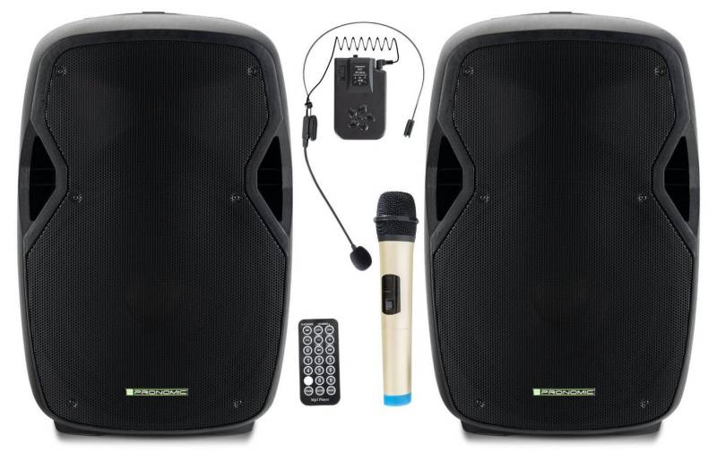 Pronomic MOVE 15MA-A Akku-Aktivbox - Mobile Soundanalage mit 15"-Woofer Lautsprecher (Bluetooth-Schnittstelle, 30 W, Stereo TWS Funktion inkl. Funkmikrofone & Headsets) von Pronomic