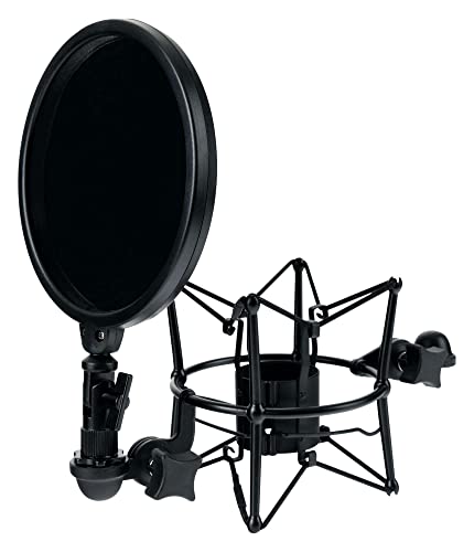 Pronomic MSP-45 Mikrofonspinne mit Popschutz (schwarze Mikrofonspinne, für Mikrofone mit 45 bis 52 mm Durchmesser, inkl. 15cm-Popkiller) schwarz von Pronomic