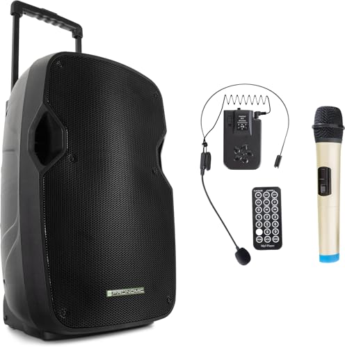 Pronomic Move 12" Partybox - Mobile PA-Anlage Bluetooth Lautsprecher TWS - Musikbox mit leistungsstarkem Akku - Leistung 30W (RMS) - Set inkl. Aktivbox, Funkmikrofon, Headset und Fernbedienung von Pronomic