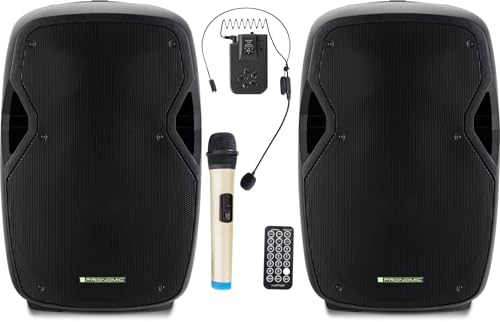 Pronomic Move 15" Partybox 2X Set - Mobile PA-Anlage Bluetooth Lautsprecher TWS - Musikbox mit leistungsstarkem Akku - Leistung 30W (RMS) - Inkl. Aktivbox, Funkmikrofon, Headset & Fernbedienung von Pronomic