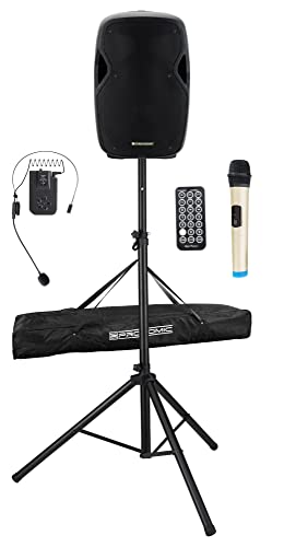 Pronomic Move 15" Partybox Set - Mobile PA-Anlage Bluetooth Lautsprecher TWS - Musikbox mit Akku - Leistung 30W (RMS) - Inkl. Aktivbox, Funkmikrofon, Headset, Fernbedienung, Stativ & Tasche von Pronomic