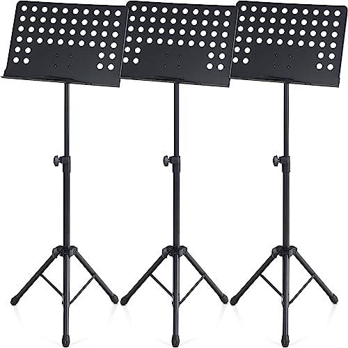 Pronomic OS-01P Orchesterpult Lochblech Ständer (Notenständer mit Notenklemmen, Abnehmbare Ablage, 2 Federklemmen, ausziehbar von 69 cm bis 115 cm) schwarz von Pronomic