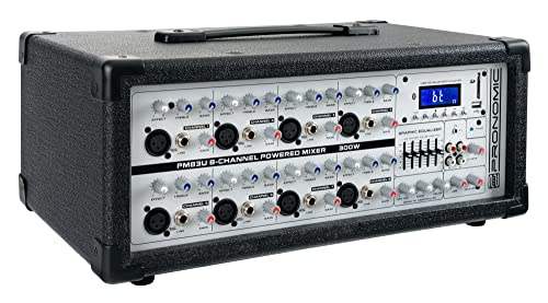 Pronomic PM83U 8-Kanal Powermischer mit USB/SD/Bluetooth MP3-Player (Live Mischpult mit integriertem Verstärker, Digitales Effektgerät, 300W) von Pronomic