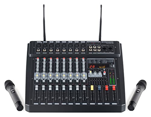 Pronomic Powermake 800 Powermischer - 8-Kanal-Mischpult - 2 UHF-Funkmikrofone - 760 Watt RMS-Leistung - 24Bit Multi-Effekt-Prozessor - Bluetooth®/USB-Player/Recorder - Grafischer Equalizer - Schwarz von Pronomic