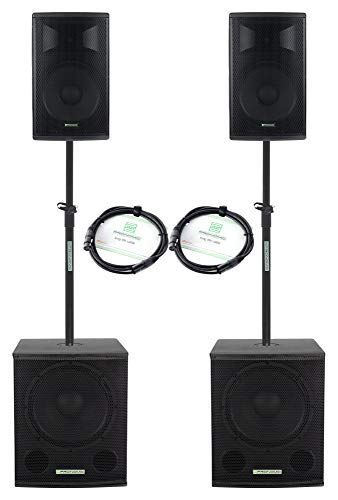 Pronomic Powerstage Economy 1510 2.2 - aktives PA-Set mit 2x 15"-Subwoofer und 2x 10"-Satelliten - 800 Watt Gesamtleistung (RMS) - inklusive Distanzrohre und XLR-Kabel von Pronomic