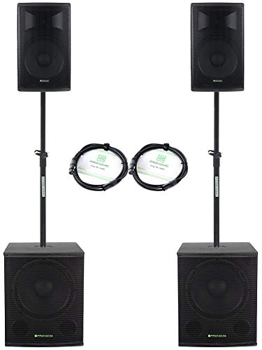 Pronomic Powerstage Economy 1812 2.2 - aktives PA-Set mit 2x 18"-Subwoofer und 2x 12"-Satelliten - 840 Watt Gesamtleistung (RMS) - inklusive Distanzrohre und XLR-Kabel von Pronomic
