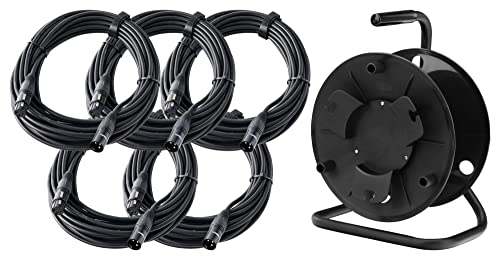 Pronomic Stage XFXM-10 Mikrofonkabel XLR 10m Schwarz 5x Set mit Kabeltrommel - Symmetrisches XLR-Kabel - 5 Kabel à 10m Länge mit Kabeltrommel - Schwarz von Pronomic