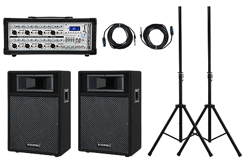 Pronomic StagePower PM83-110 PA Set - Kompakte Gesangsanlage mit Powermixer (USB/SD/Bluetooth MP3-Player) und 10" Speakern - 8 Kanäle - Set inkl. EIN Paar Boxenstative & Boxenkabel von Pronomic