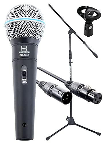 Pronomic Superstar Mikrofonset (Komplettset, dynamisches Gesangs Mikrofon, Galgenständer, 5m XLR-Kabel, Mikrofonklemme) schwarz von Pronomic
