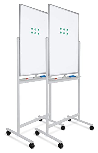 Pronomic WB-6090 Whiteboard 2x Set - Magnetisch, drehbar, beidseitig beschreibbar - Fläche: 60x90cm - Trocken abwischbar - Alurahmen - verriegelbar - Inkl. Markern, Magneten, Schwamm - Weiß von Pronomic