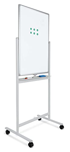 Pronomic WB-6090 Whiteboard - Magnetisch, drehbar, beidseitig beschreibbar - Fläche: 60x90cm - Trocken abwischbar - Alurahmen - Rollen & Tafel verriegelbar - Inkl. Markern, Magneten, Schwamm - Weiß von Pronomic