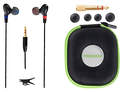 Pronomic iPH-125 In-Ear Kopfhörer - Ergonomische Passform - Frequenzbereich: 10 Hz - 25 kHz - Kabellänge: 2,5 m - Inklusive Etui und Adapter auf 6,3mm Klinke - Schwarz von Pronomic