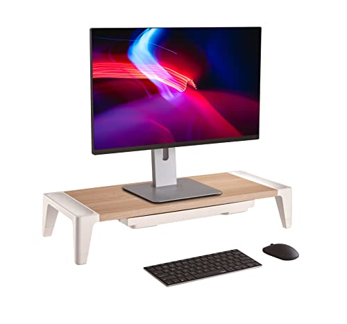 Properav Universeller Computer-Monitor-Ständer mit Schublade für PC, TV, Laptop, Holzoptik von Properav