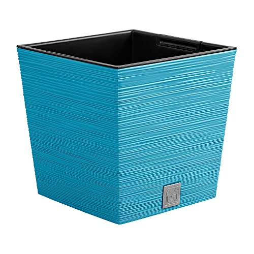 Skandinavischer blauer Blumentopf mit Tank, FURU Kollektion, 24 x 24 x 23,5 cm, Fassungsvermögen 7,5 L. von Prosperplast