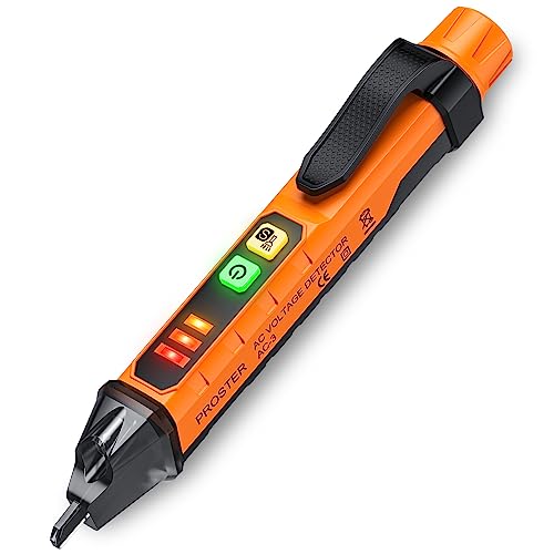 Proster Berührungsloser Spannungsprüfer mit Doppelbereich 12-1000V/48-1000V einstellbare Empfindlichkeit AC Spannungsprüfer Stift & LED Taschenlampe von Proster