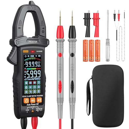 Proster Stromzange 6000 Zählungen Auto Range 800A AC/DC Strom 600V AC/DC Spannung NCV Stromführende Leitung Widerstand Diode Temperatur Kontinuität mit Aufbewahrungstasche Messleitungen von Proster