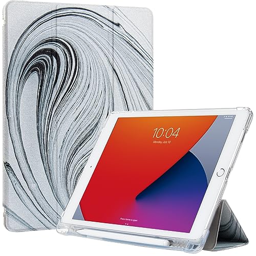 ProtUTab Hülle kompatibel mit iPad 9. Generation mit Stifthalter, Auto Wake & Sleep Slim Trifold Stand Case kompatibel mit iPad 8. Generation (2020) & 7. Generation (2019), Black Flow von ProtUTab