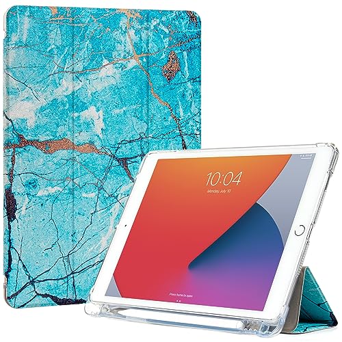 ProtUTab Hülle kompatibel mit iPad 9. Generation mit Stifthalter, Auto Wake & Sleep Slim Trifold Stand Case kompatibel mit iPad 8. Generation (2020) & 7. Generation (2019), türkisfarbener Marmor von ProtUTab