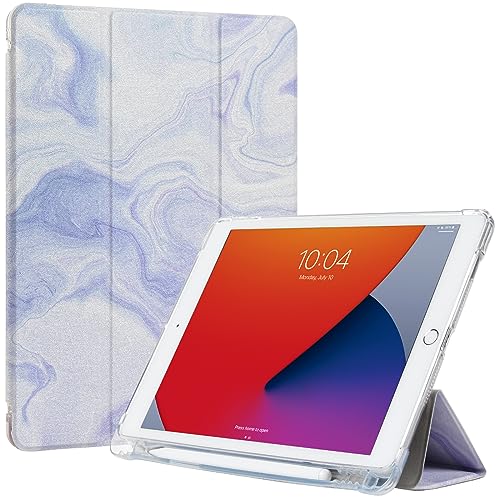 ProtUTab Hülle kompatibel mit iPad 9. Generation mit Stifthalter, Auto Wake & Sleep Slim Trifold Stand Case kompatibel mit iPad 8. Generation (2020) & 7. Generation (2019), violetter Marmor von ProtUTab