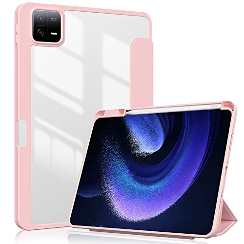 ProtUTab Xiaomi Pad 6/Pad 6 Pro Hülle 11 Zoll, Auto Wake & Sleep Slim Trifold Stand Case Cover mit Stifthalter, Clear Trasparent Back Shell Csae for Xiaomi Pad 6 2023, Hellrosa von ProtUTab