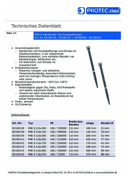 PKB Kabelbinder schwarz 9,0 x 780 VE 100 (100 Stück) von Protec.Class