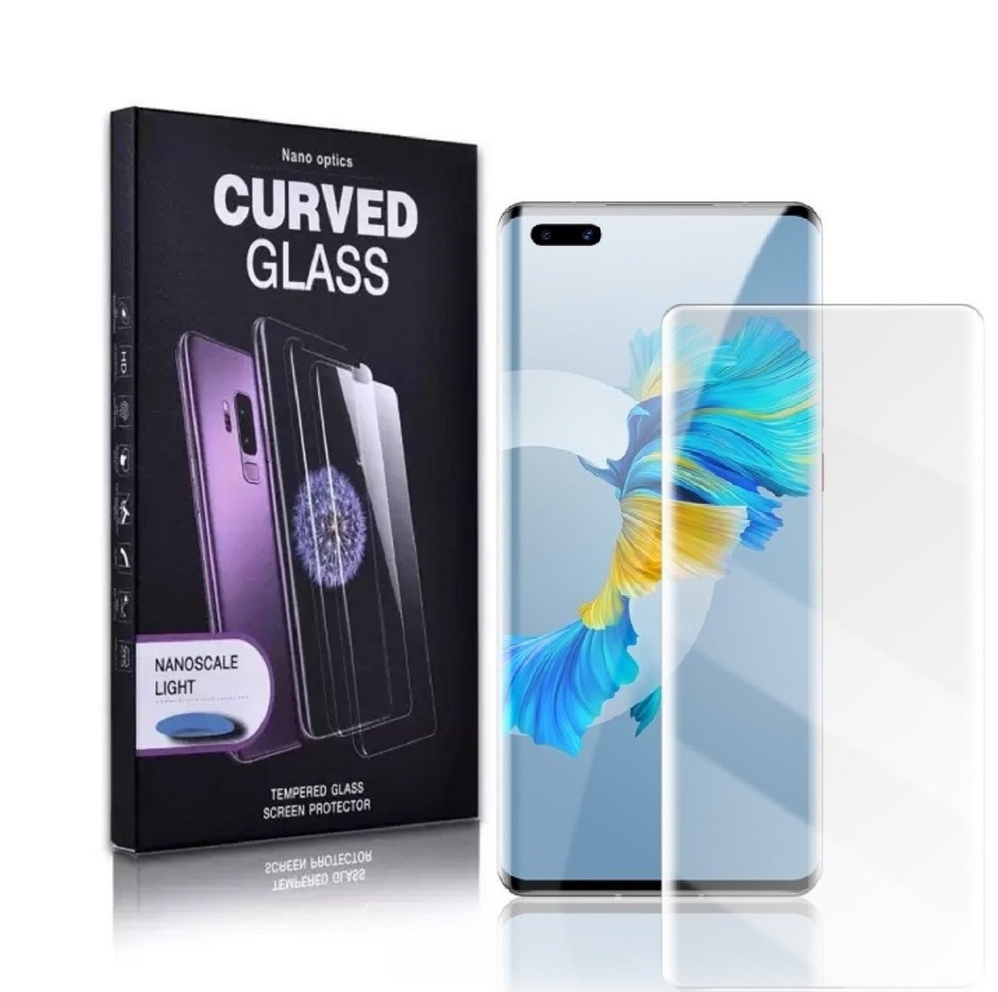 Protectorking Schutzfolie 1x UV-Liquid 9H Panzerglas für Huawei Mate 40 Pro Plus 3D KLAR echtes, (1-Stück), Displayschutzglas, Schutzglas Echtglas Tempered 9H Härte HD-KLAR von Protectorking