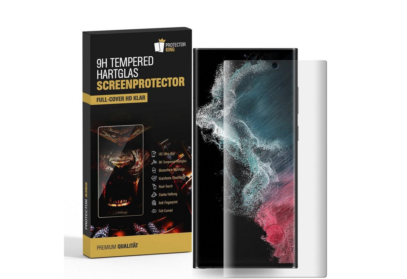 Protectorking Schutzfolie 1x 9H Panzerglas für Samsung Galaxy S22 Ultra FULL CURVED Displayschut, (1-Stück), Displayschutzglas, Schutzglas Echtglas Tempered 9H Härte HD-KLAR von Protectorking