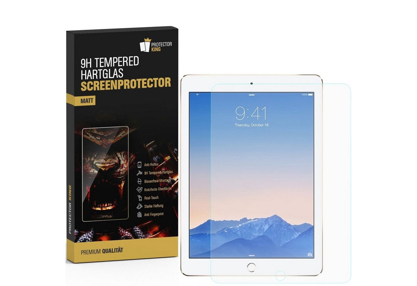 Protectorking Schutzfolie 1x 9H Panzerglas für iPad Air 9.7 Displayschutz, (1-Stück, 1-Set), Hochwertiger und passgenauer FULL COVER 9H Tempred Panzerglas. Matt ANTI-REFLEX entspiegelt von Protectorking