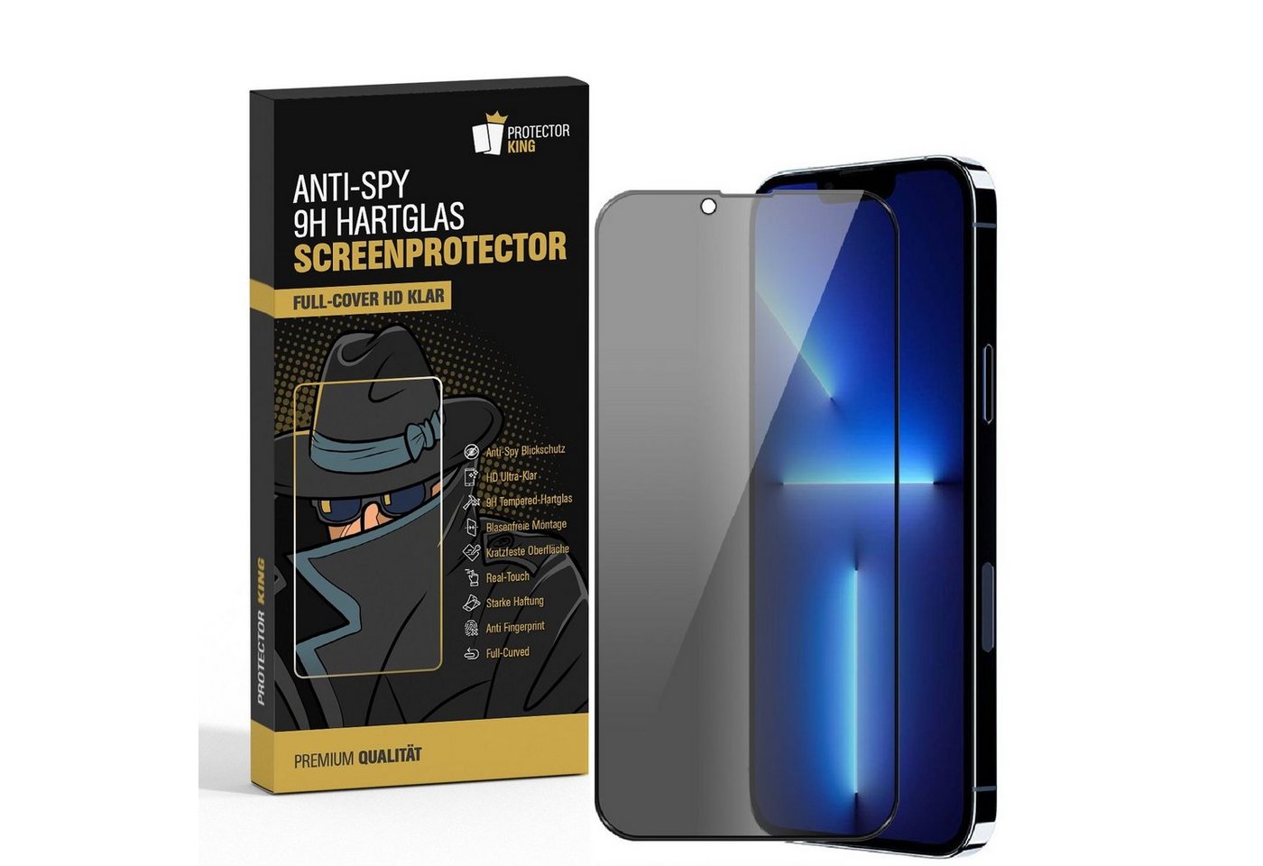 Protectorking Schutzfolie 1x Blickschutz 9H Panzerhartglas für iPhone 13 Pro ANTI-SPY PRIVACY, (1-Stück), Displayschutz, Schutzglas ANTI-SPY PRIVACY BLICKSCHUTZ 9H Härte von Protectorking