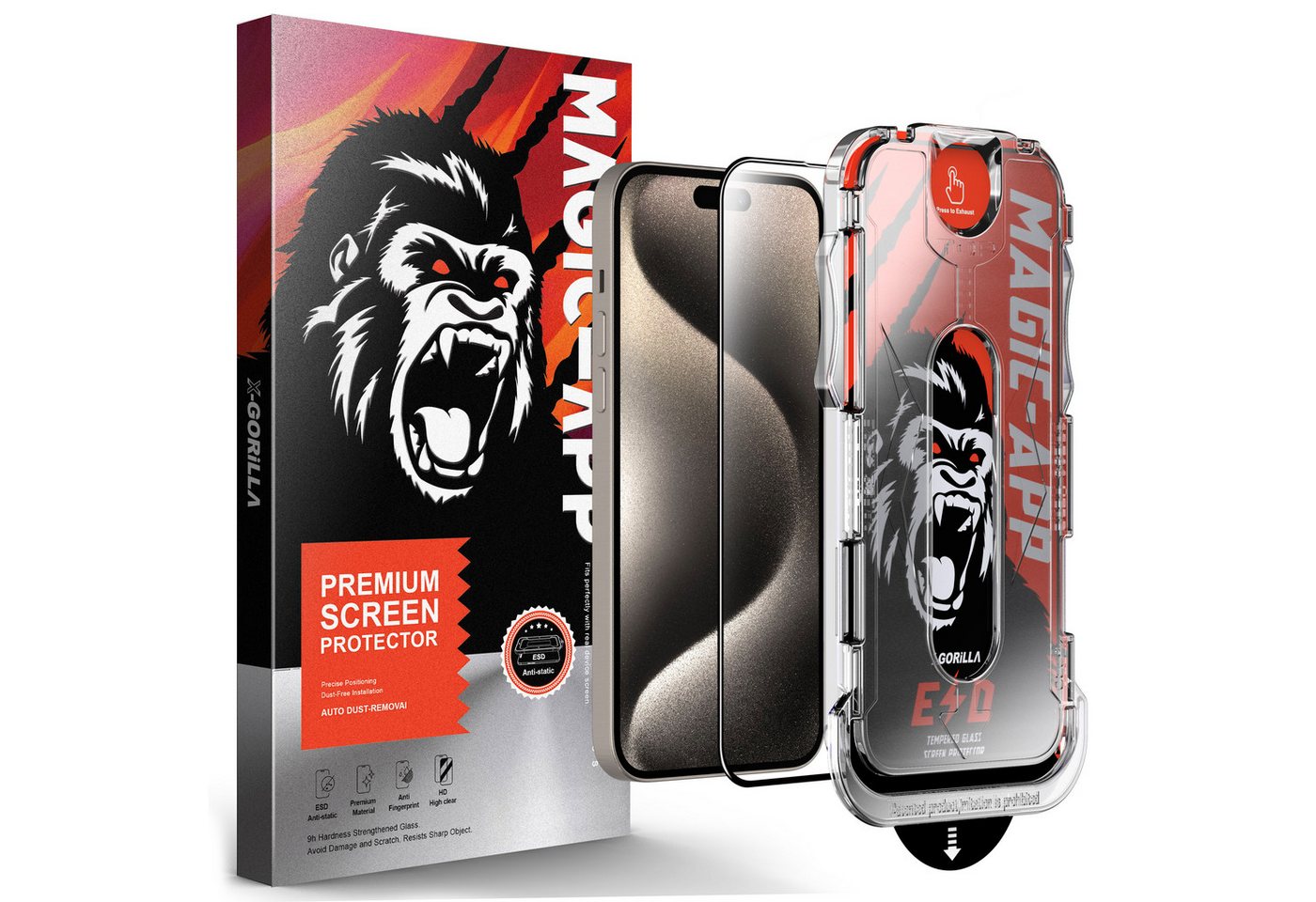 Protectorking Schutzfolie 1x X-Gorilla Tempered 9H Glass für iPhone 13 Pro MAGIC-APP 3D KLAR, (1-Stück), echtes Tempered 9H Panzerhartglas schutzglas 3D-KLAR Screen Protector von Protectorking