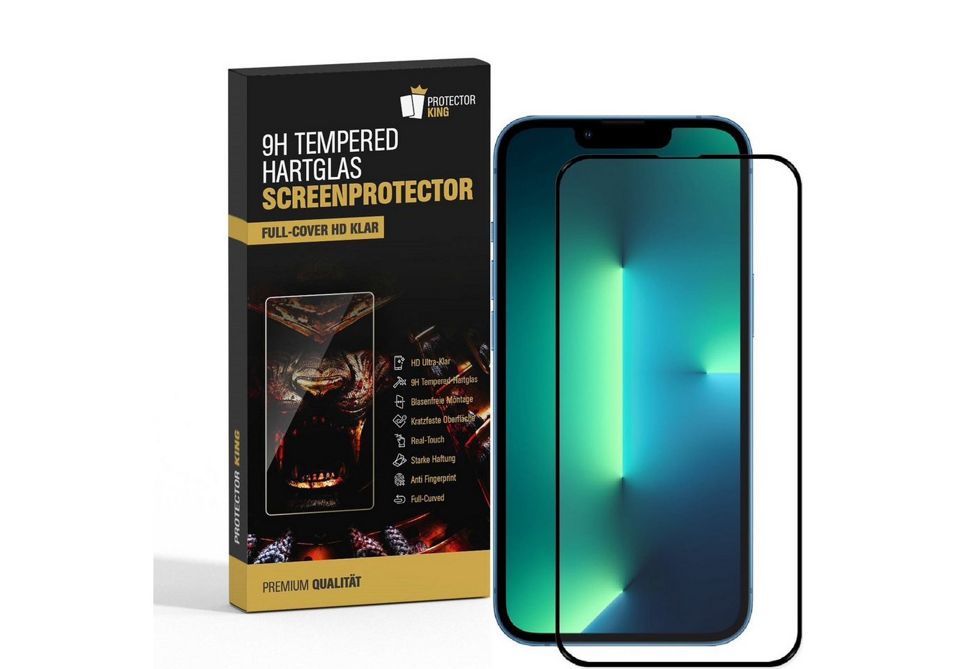 Protectorking Schutzfolie 2x 9H Hartglas für iPhone 13 Pro FULL COVER Panzerfolie Displayschutz, (2-Stück), Displayschutzglas, Schutzglas Echtglas Tempered 9H Härte HD-KLAR von Protectorking