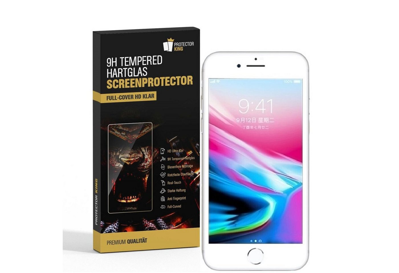 Protectorking Schutzfolie 2x 9H Hartglasfolie für iPhone 8 FULL COVER 3D Panzerfolie Displayschu, (2-Stück), Hoch Quailitative FULL CURVED Temperiertes 9H Panzerglas HD ULTRA KLAR von Protectorking