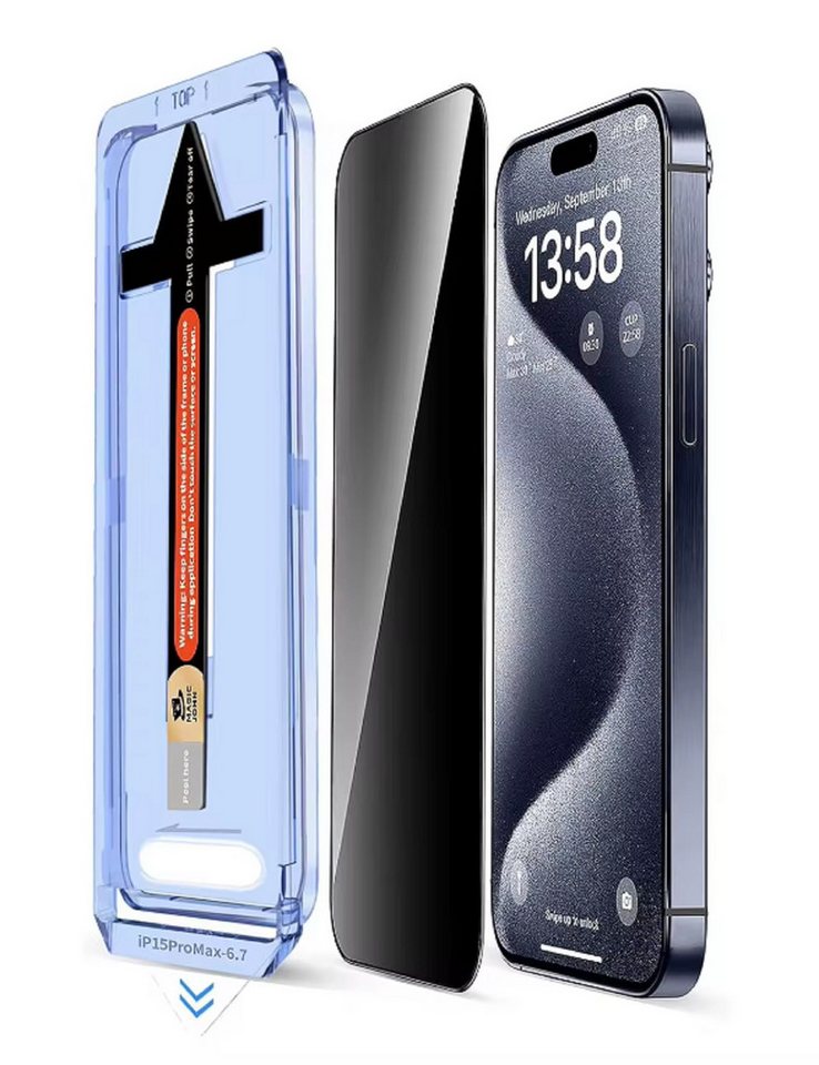 Protectorking Schutzfolie 2x Blickschutz 9H Panzerglas für iPhone 15 3D KLAR PRIVACY ANTI-SPY, (2-Stück), echtes Tempered 9H Panzerhartglas Privacy ANTI-SPY von Protectorking