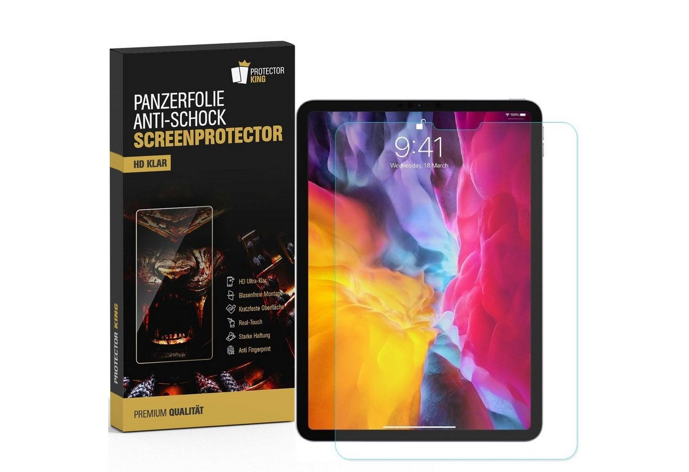 Protectorking Schutzfolie 2x Panzerfolie für iPad Pro 12.9 2018-2019-2020-20, (2-Stück, 1-Set), Hochwertige und passgenaue NANO Panzerfolie aus Robusten und unzerbrechlichen PET Material. ANTI REFLEX MATT ENTSPIEGELT von Protectorking