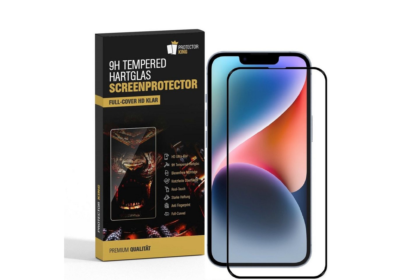 Protectorking Schutzfolie 3x 9H Panzerglas für iPhone 14 FULL COVER Displayschutz Panzerfolie, (3-Stück), Displayschutzglas, Schutzglas Echtglas Tempered 9H Härte HD-KLAR von Protectorking