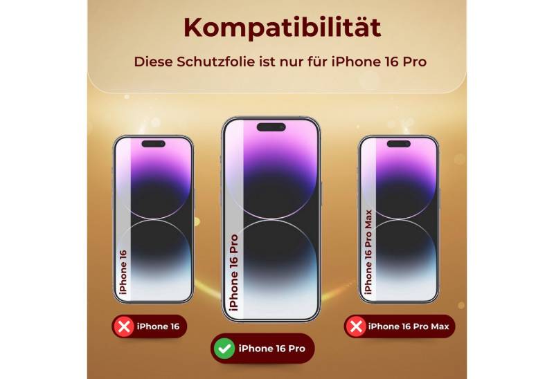 Protectorking Schutzfolie 3x 9H Panzerglas für iPhone 16 Pro HD KLAR echtes Tempered Glass Panze, (3-Stück), echtes Tempered 9H Glas HD klar von Protectorking
