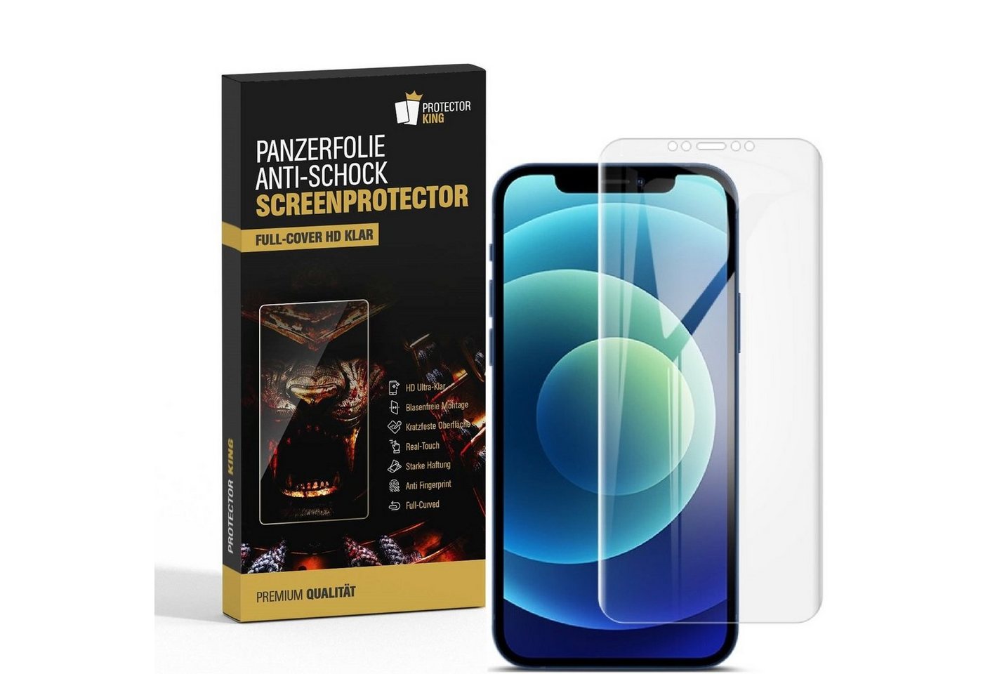 Protectorking Schutzfolie 3x Panzerfolie für iPhone 12 Pro Max FULL COVER Displayschutzfolie, (3-Stück), Rand von Protectorking