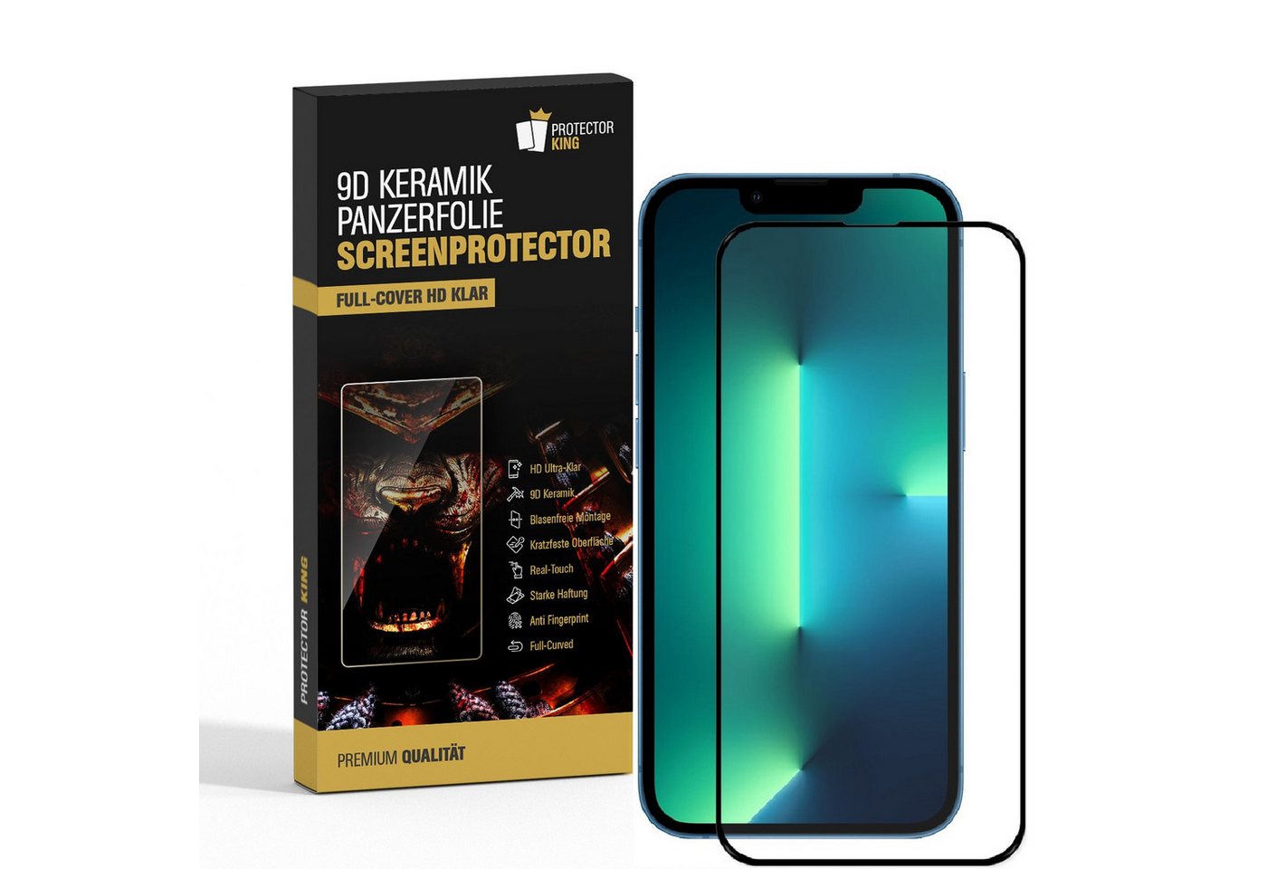 Protectorking Schutzfolie 4x 9D Keramik-Glass für iPhone 14 FULL COVER 3D KLAR Panzerfolie Displ, (4-Stück), Displayschutz Folie, Panzer Schutz, ANTI-SHOCK HD KLAR von Protectorking