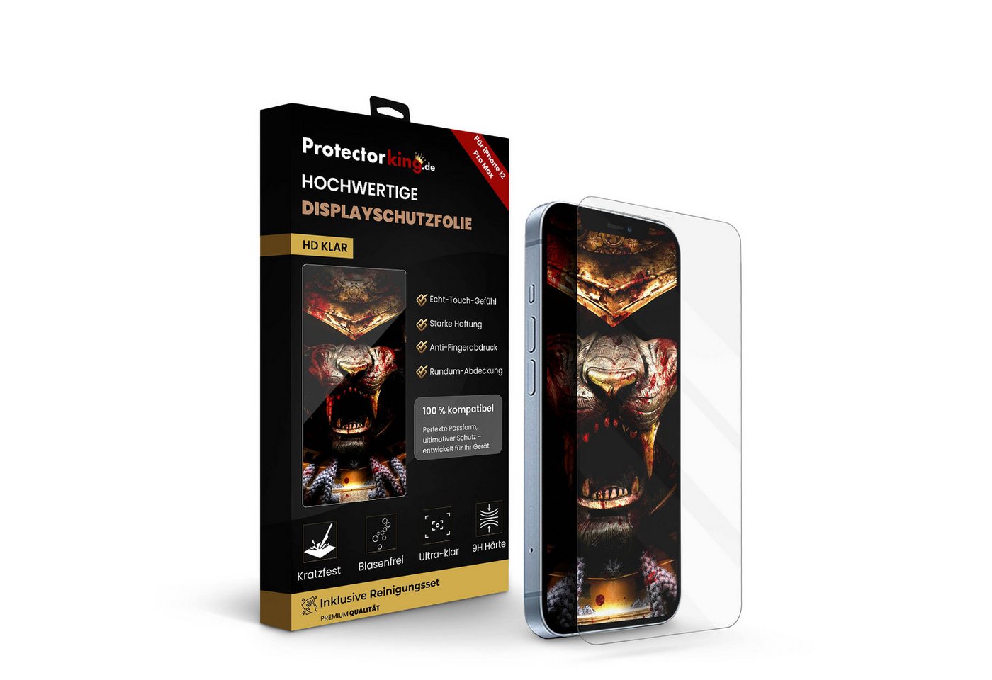 Protectorking Schutzfolie 4x 9H Panzerglas für iPhone 12 Pro Max HD KLAR echtes Tempered Glass, (4-Stück), Displayschutzglas, Schutzglas Echtglas Tempered 9H Härte HD-KLAR von Protectorking