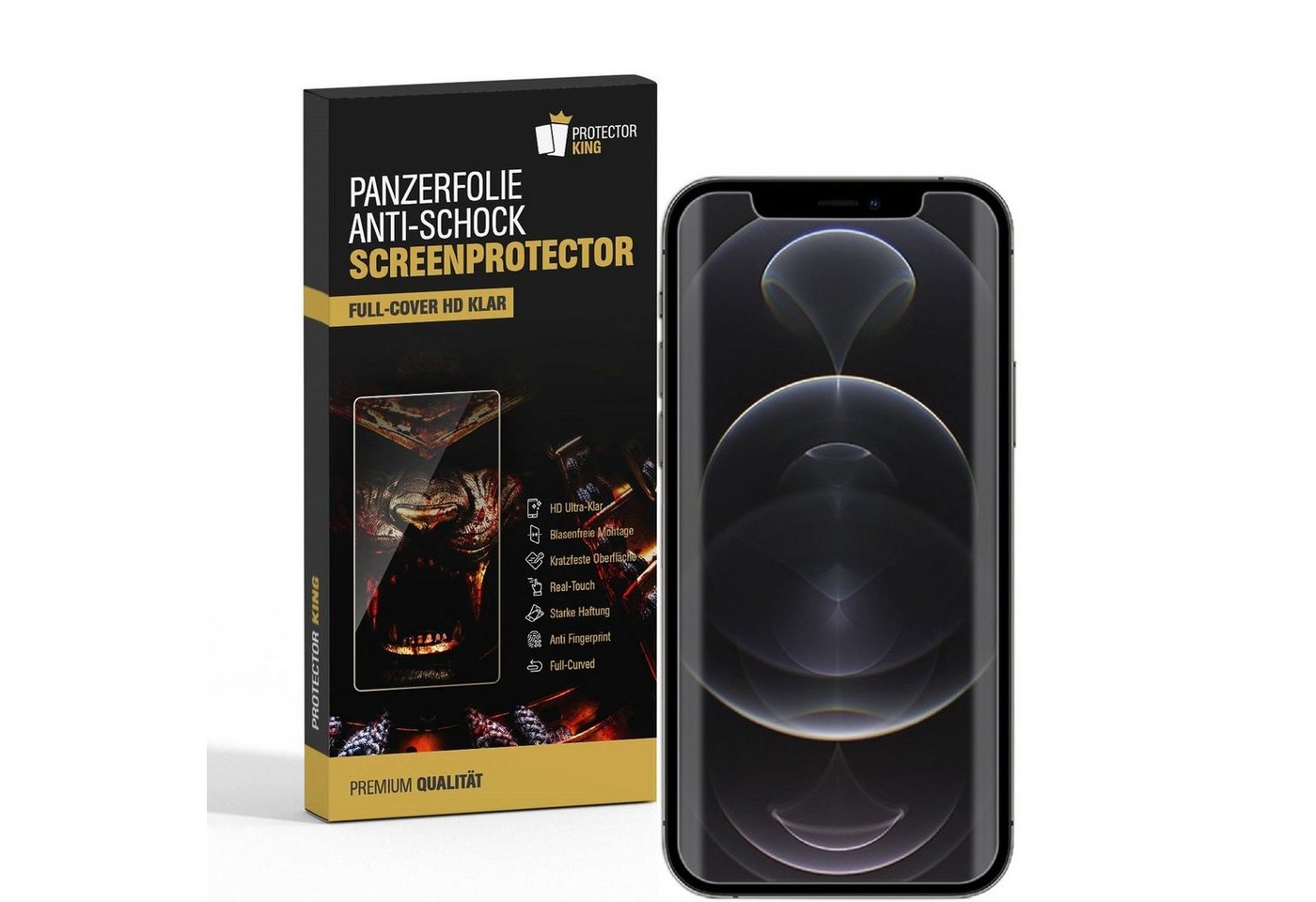Protectorking Schutzfolie 4x 9H Nano-Glass für iPhone 12 Pro FULL COVER 3D KLAR Anti-Shock Anti-, (4-Stück), Rand von Protectorking