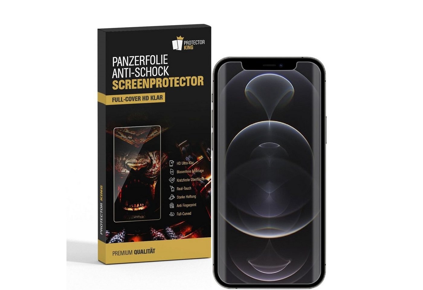 Protectorking Schutzfolie 4x Panzerfolie für iPhone 12 Pro ANTI-SCHOCK FULL COVER Displayschutzf, (4-Stück), Rand von Protectorking