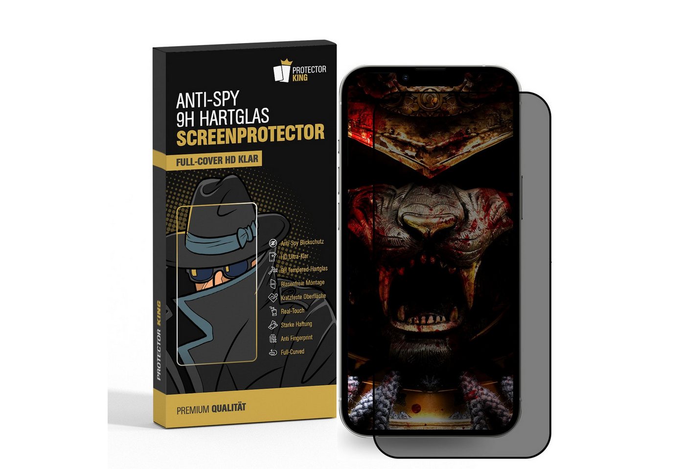 Protectorking Schutzfolie 5x Blickschutz 9H Panzerglas für iPhone 13 Pro Max Full-Cover Anti-Spy, (5-Stück), Fingerprint sensor zum entsperren wird zu 100% unterstützt. von Protectorking